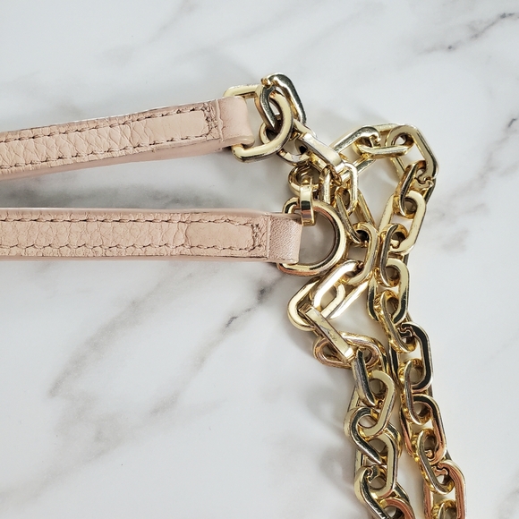 Tory Burch Britten Pink Pebbled Leather Chain Shoulder Bag Iconic Double T - Picture 10 of 16